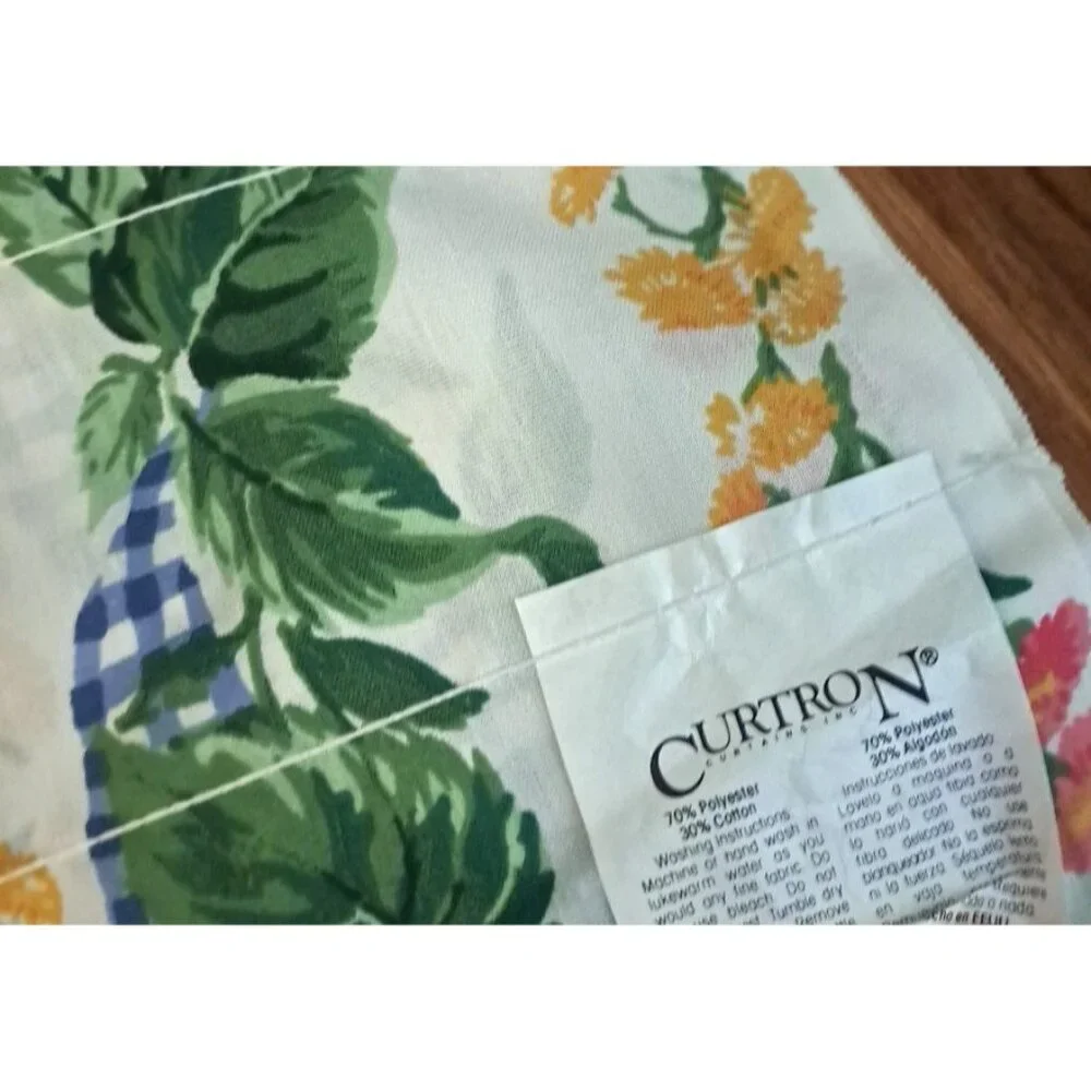 Vintage Blue Gingham Window Valance Floral Cottage Country Garden 72x13.5